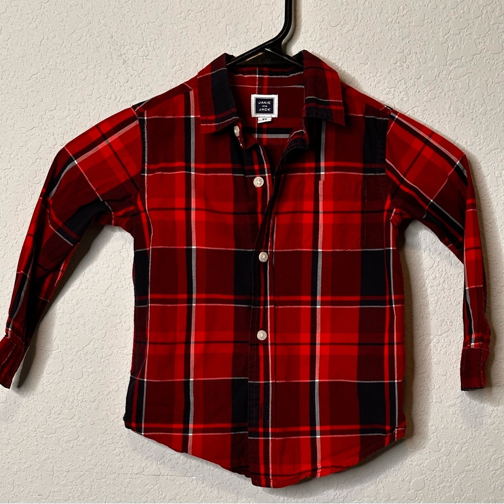 Janie and Jack Plaid Long Sleeve Button Down‎ Shirt Size 2T